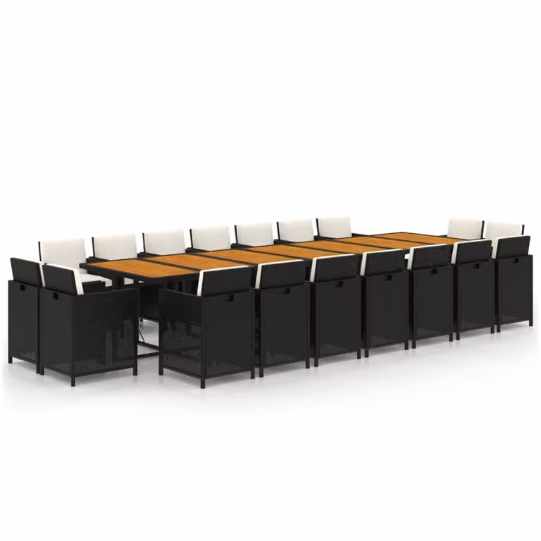 Set da Pranzo da Giardino 19 pz con Cuscini in Polyrattan Nero