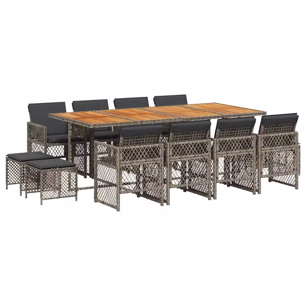 vidaXL Set da Pranzo da Giardino 13pz in Polyrattan e Legno di Acacia con Cuscini Grigio – 2