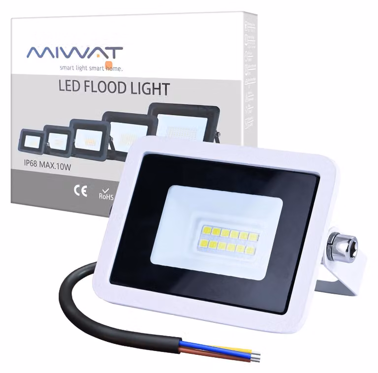Proiettore LED da esterno da 10W, 1500 lumen, grado di protezione IP68, luce bianca fredda, ideale per cortili e garage