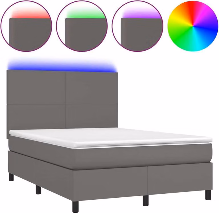 Giroletto Molle con Materasso e LED Grigio 140x190cm Pelle finta