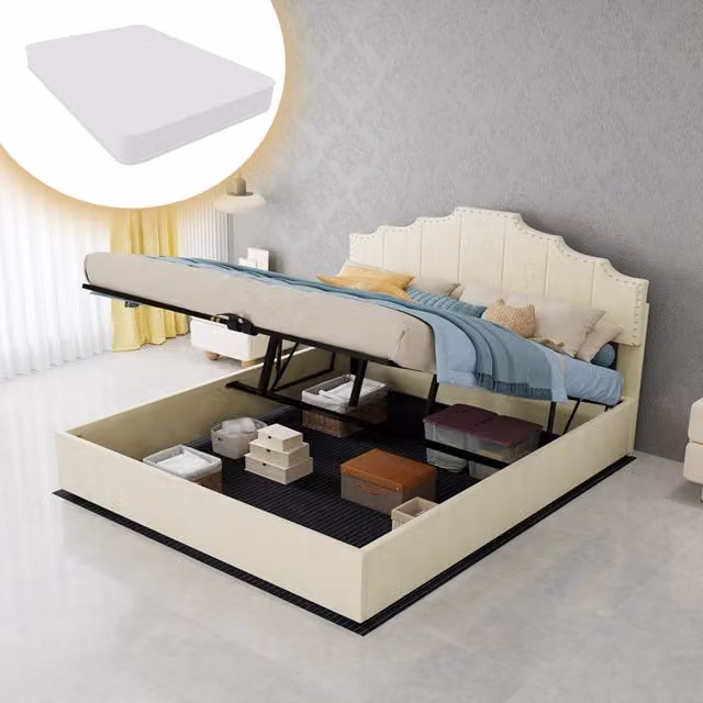 letto moderno in legno e tessuto beige 160 x 200 cm