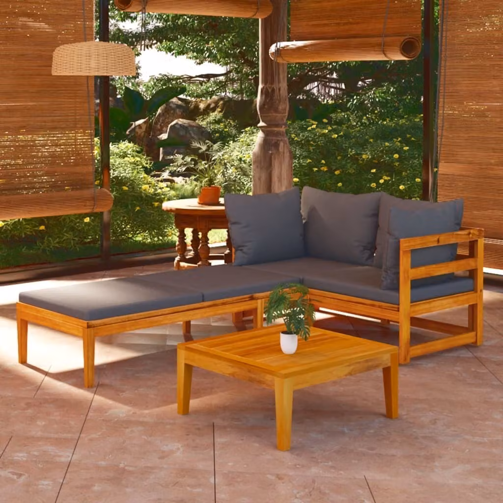 The Living Store Set da giardino 3 pezzi con cuscini grigio scuro in legno massiccio di acacia
