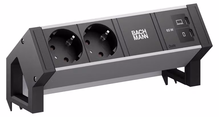 BACHMANN DESK2 ALU BLACK 2xCEE7/3, 1xUSB C/C 65 W, lunghezza 0,2 m