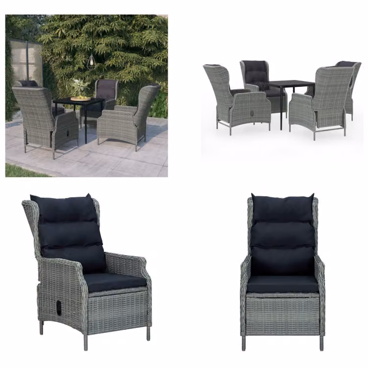 vidaXL Set da pranzo da giardino 5 pezzi grigio chiaro - Set da pranzo da giardino - Set da pranzo in polirattan - Set da pranzo da esterno