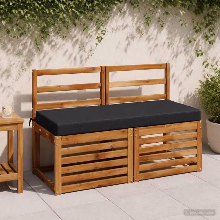 Set di 2 cuscini per panchina vidaXL in poliestere nero con imbottitura in schiuma e coperture lavabili