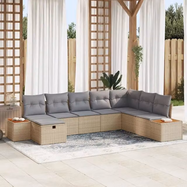 Set Divano da Giardino 9 pz Beige polyrattan 3359657