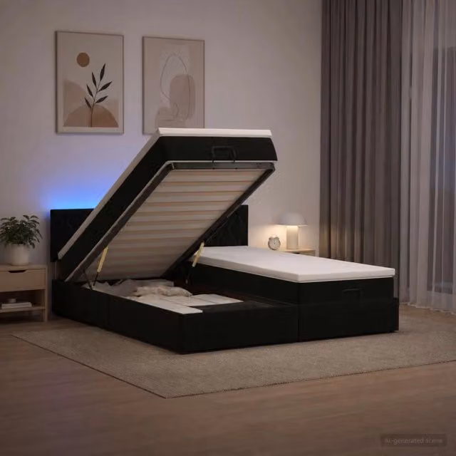 Letto Ottomano Moderno vidaXL in Velluto con Materasso Ibrido, Illuminazione LED Sotto il Letto e Porte USB, L/P/H: 200 x 200 x 88 cm