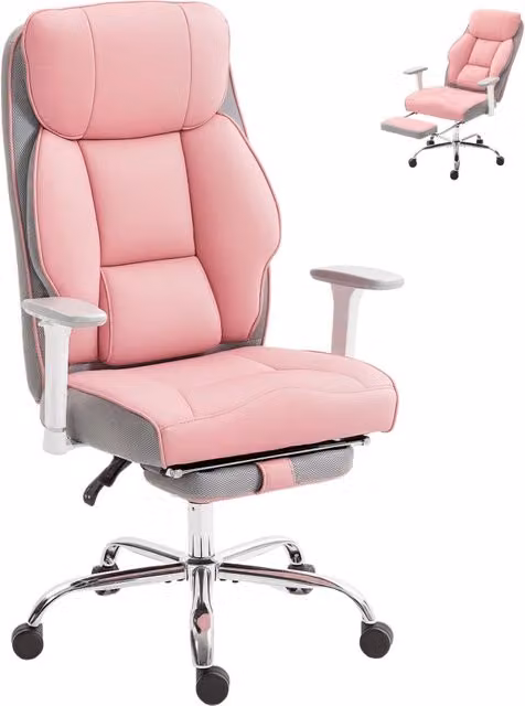 Sedia da Ufficio Ergonomica DESIGN IN Rosa con Poggiatesta, Poggiapiedi e Braccioli, Rivestimento in Ecopelle