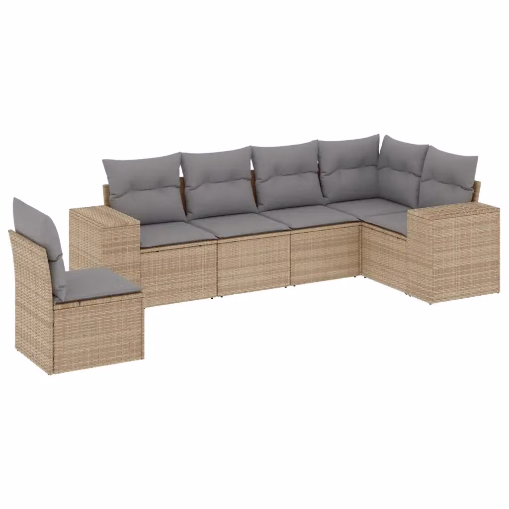vidaXL Set Divano da Giardino a L in Polyrattan con Cuscini Beige e Grigio, 6 Pezzi – 2