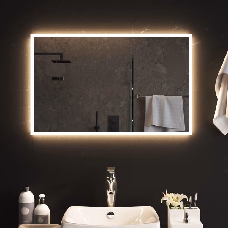 Specchio da bagno moderno vidaXL con luci LED, rettangolare, L: 50 cm x H: 80 cm