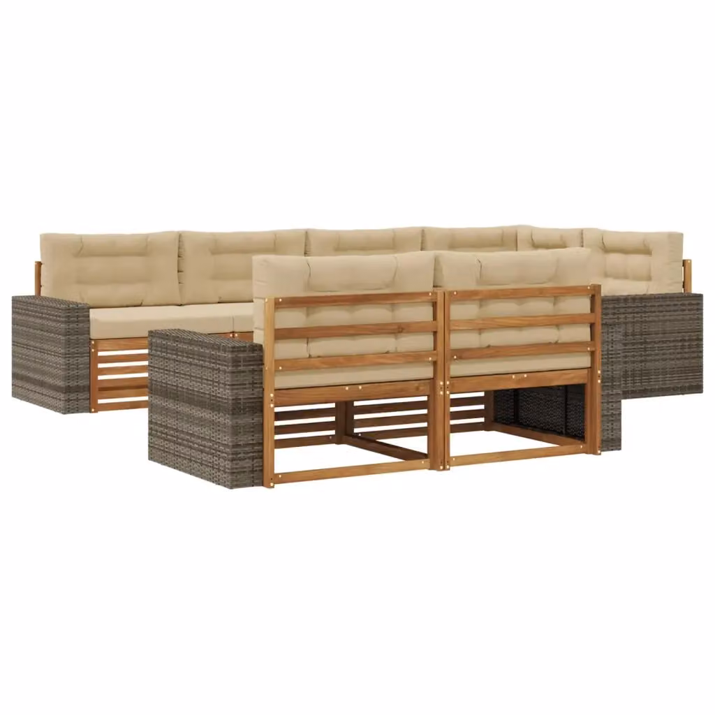 Set di divani da esterno moderno vidaXL in legno di acacia e rattan, colore beige, composto da 7 pezzi con cuscini inclusi – 2