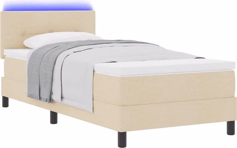 SYFAX™ Letto a molle con materasso con led Crema 90 x 190 cm Tessuto