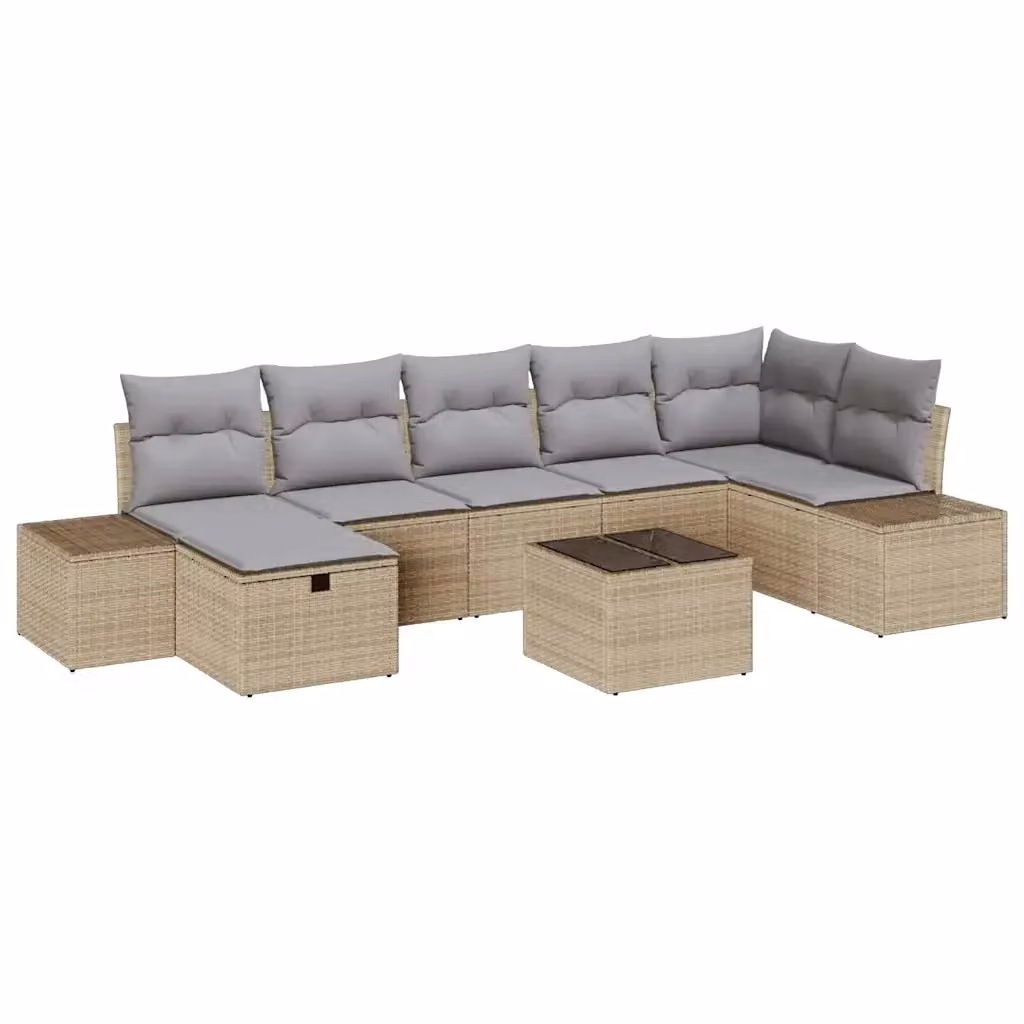 Set di divani da giardino vidaXL in rattan con cuscini beige e tavolino da caffè, 7 pezzi – 2