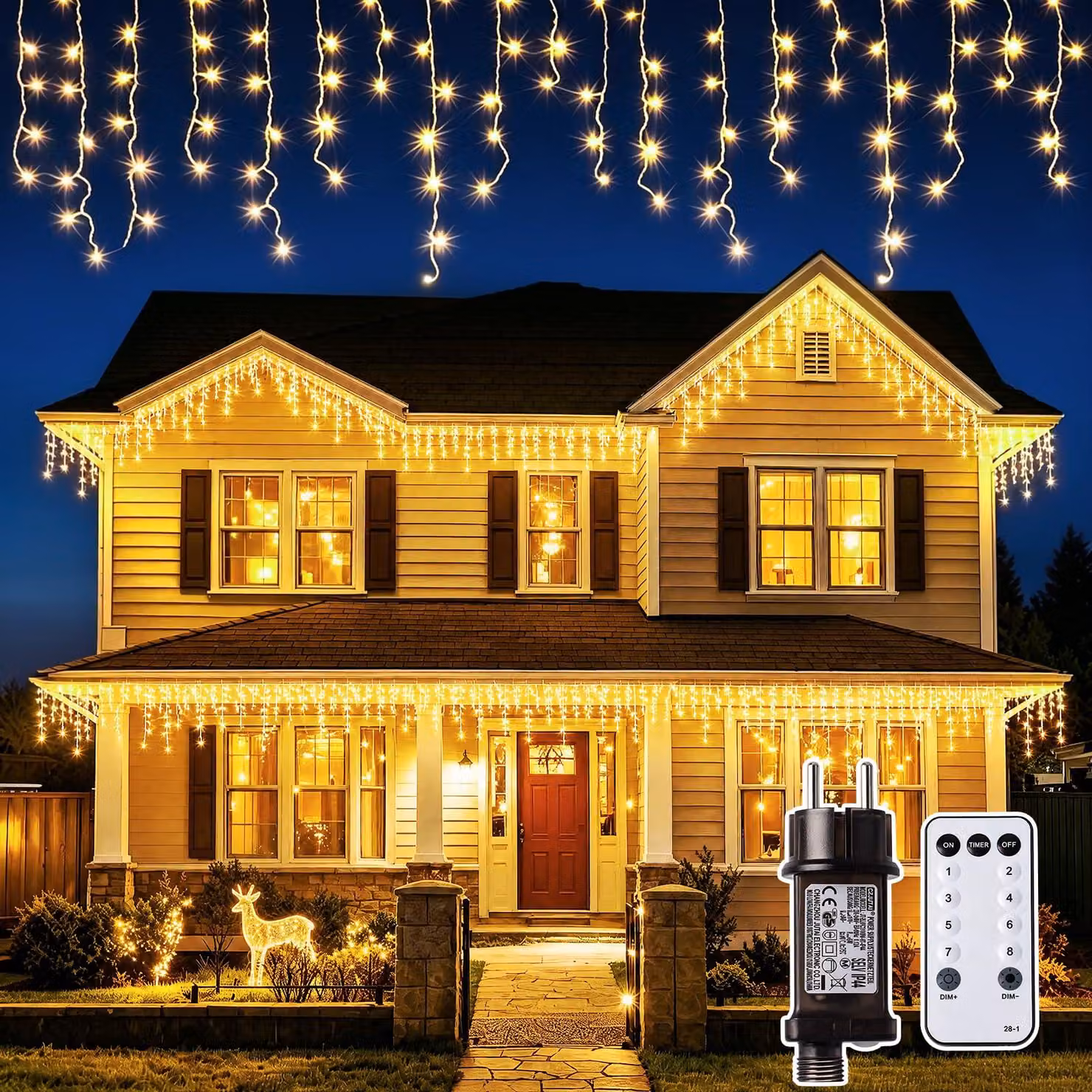 Catena luminosa effetto neve, 12 metri, 400 LED, luce bianco caldo, grado di protezione IP44