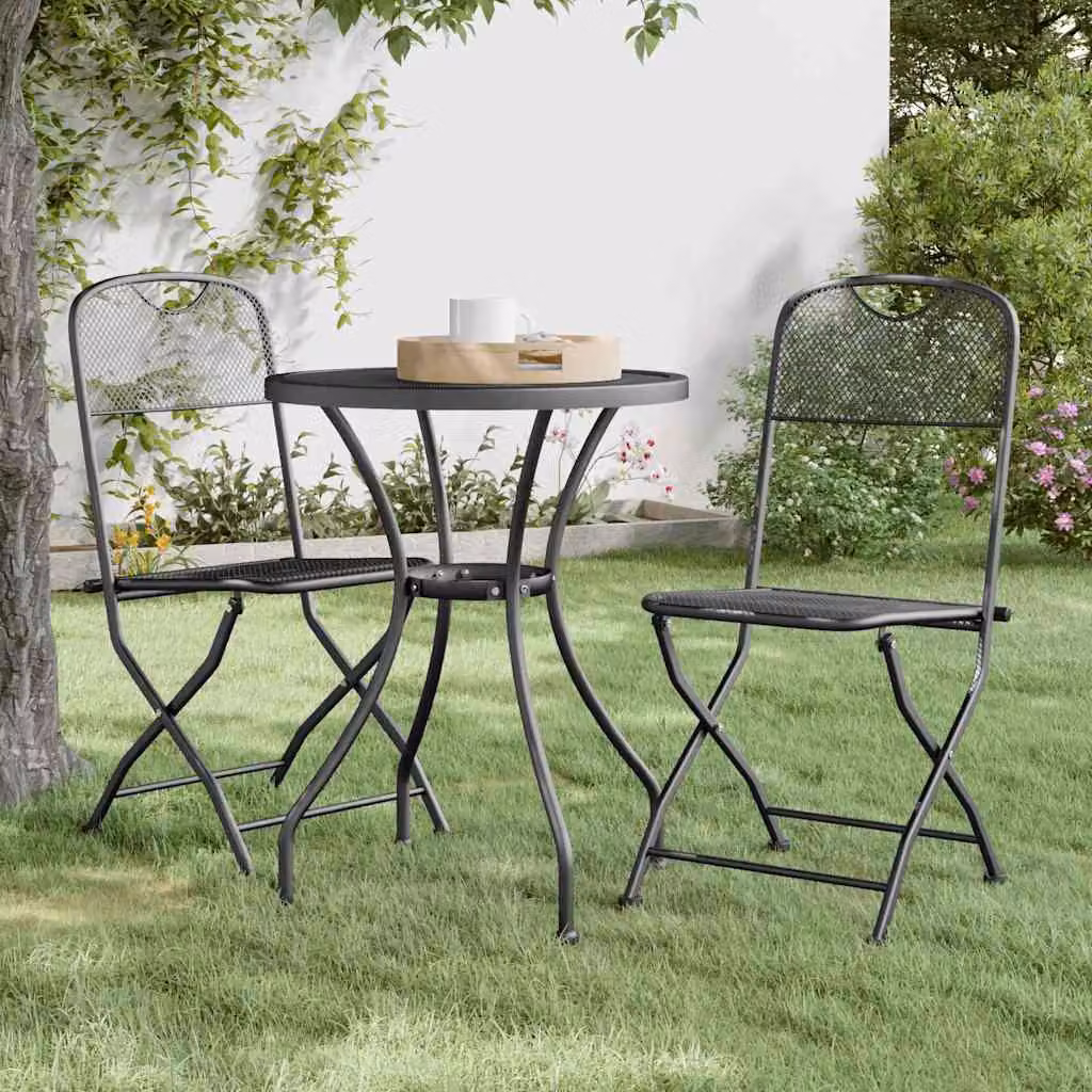 Set da pranzo per giardino vidaXL in acciaio verniciato antracite, 3 pezzi