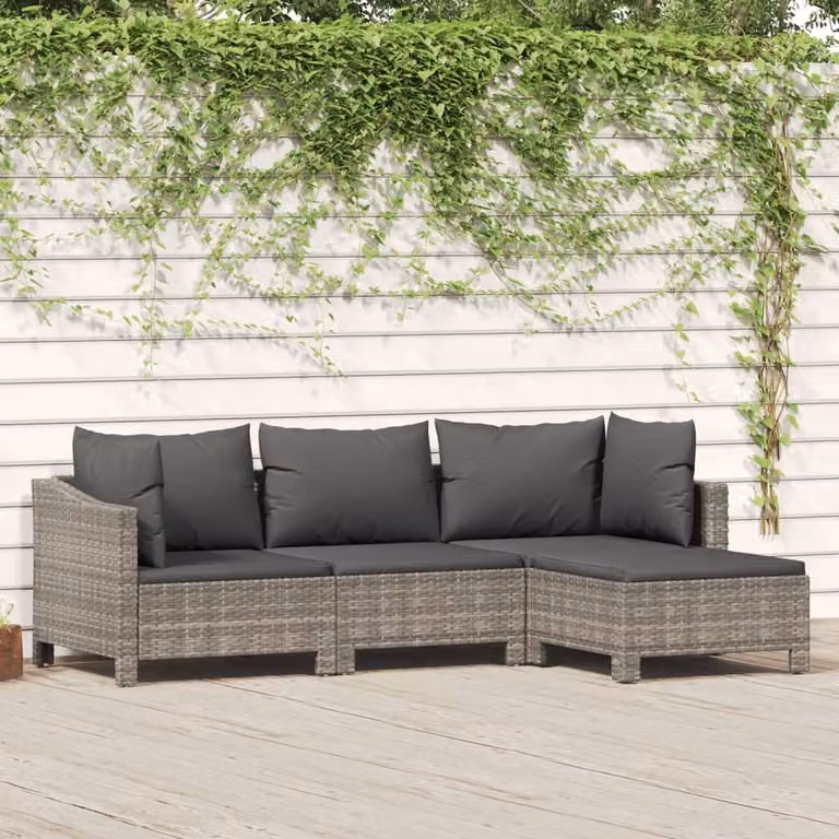 Maison Exclusive - Set da giardino 4 pezzi con cuscini grigio in polyrattan