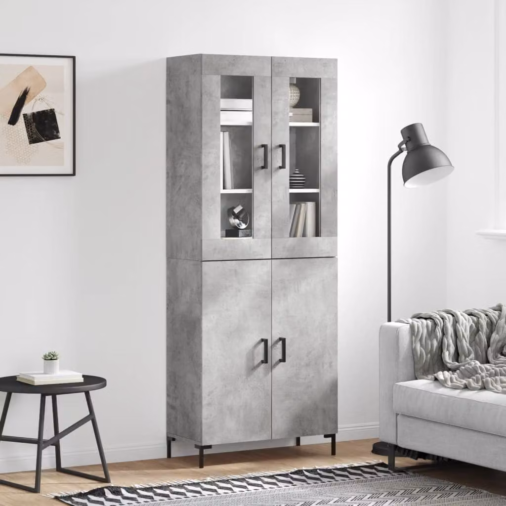 Credenza stile industriale vidaXL in legno e metallo con ante in vetro, Grigio, L: 69,5 cm, P: 34 cm, H: 180 cm