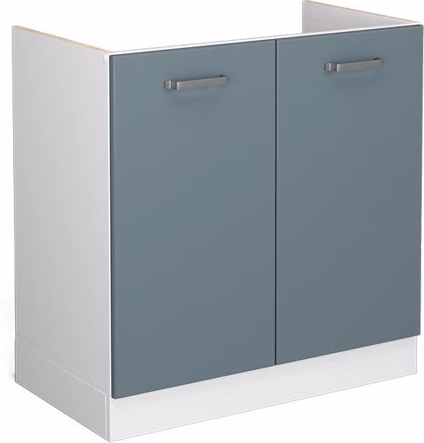 Base per lavello Vicco R-Line blu con ante, finitura opaca, senza piano di lavoro L: 80 cm, P: 46 cm, H: 81,6 cm – 1
