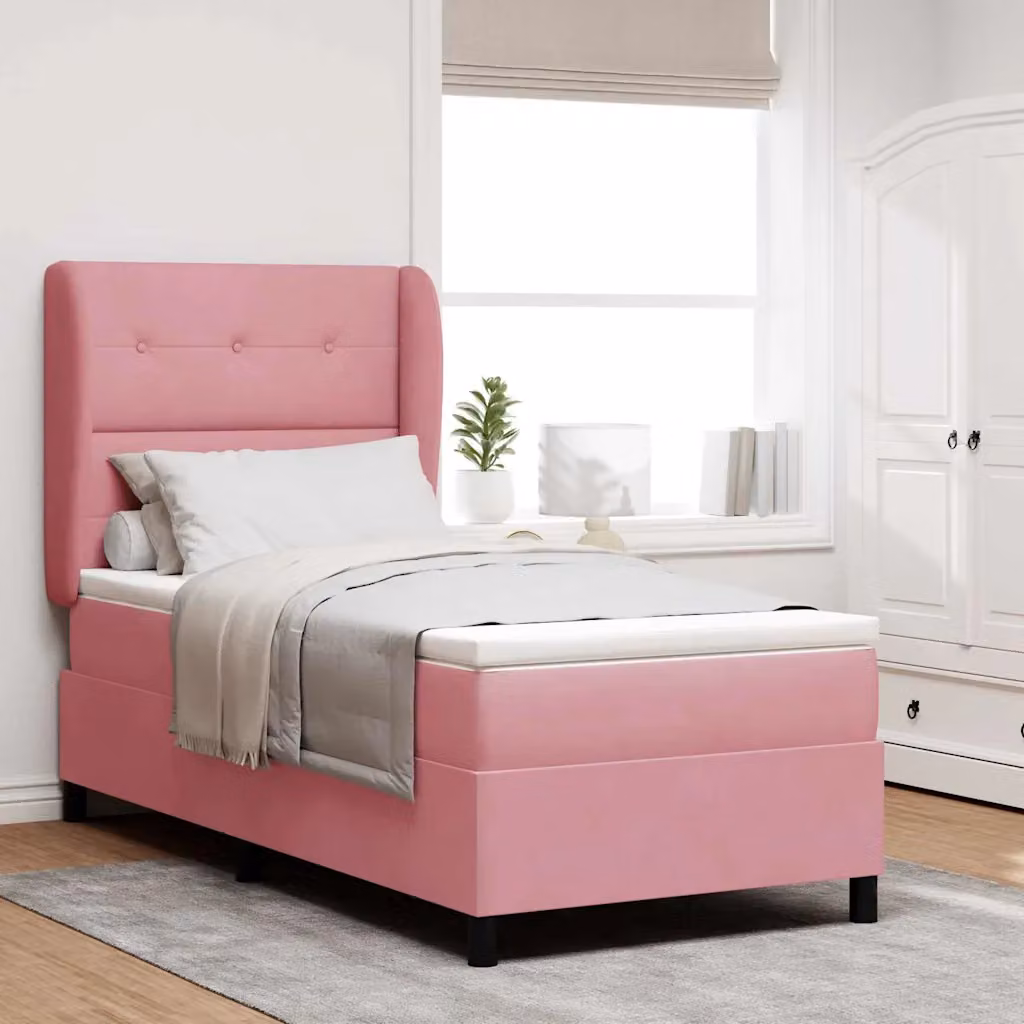 Letto ibrido con testiera in velluto rosa vidaXL L/P: 90 x 190 cm