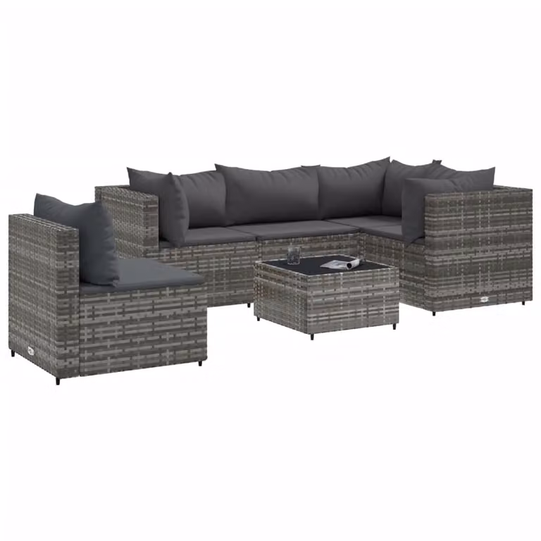 Set Divani da Giardino 6 pz con Cuscini in Polyrattan Grigio