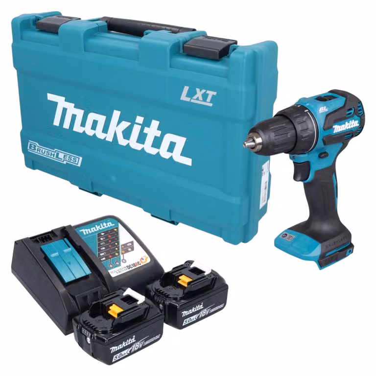 Trapano avvitatore a batteria Makita DDF 490 RTK 18 V 65 Nm brushless + 2 batterie da 5,0 Ah + caricabatterie + valigetta