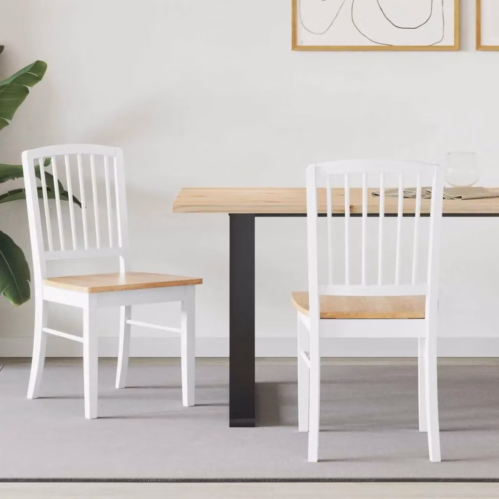 Set di 2 sedie da pranzo moderne in legno di gomma bianco opaco L: 50 cm, P: 52,5 cm, H: 91 cm – 2