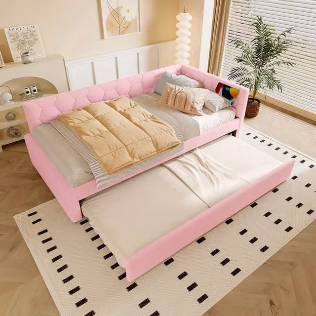 Letto giorno 90x200cm - Xylo - rosa, luce notturna, USB, divano letto