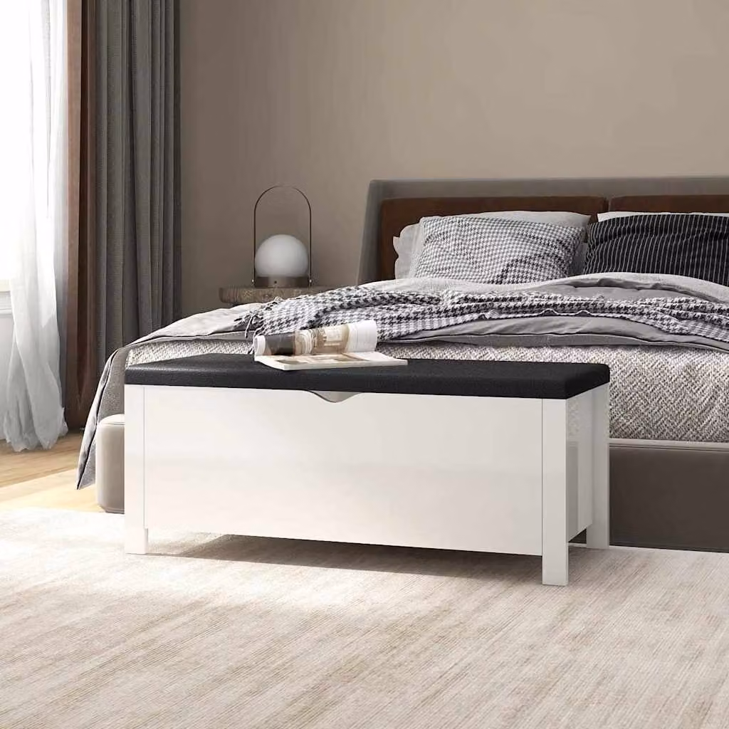 Contenitore con cuscino vidaXL Bianco Lucido in legno e similpelle L: 105 cm, P: 40 cm, H: 45 cm