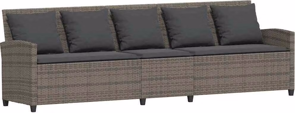 Divano da Giardino con Cuscini 5 Posti Grigio in Polyrattan