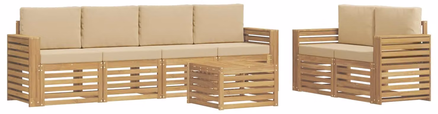 Set di divani da esterno con cuscini, composto da 7 pezzi, in poliestere color beige