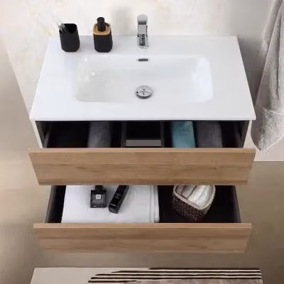Mobile bagno sospeso Kleo Inbagno in rovere marrone con cassetti e ante soft-close L: 80 cm – 2