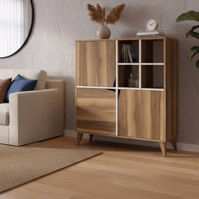 Credenza Buffet DMORA per Soggiorno e Cucina, Noce e Bianco, L: 100 cm, P: 30 cm, H: 115 cm – 1
