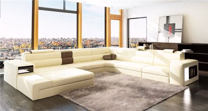Couch Wohnlandschaft Eck Garnitur Design Modern Sofa U-Form Leder Sofa Couchen