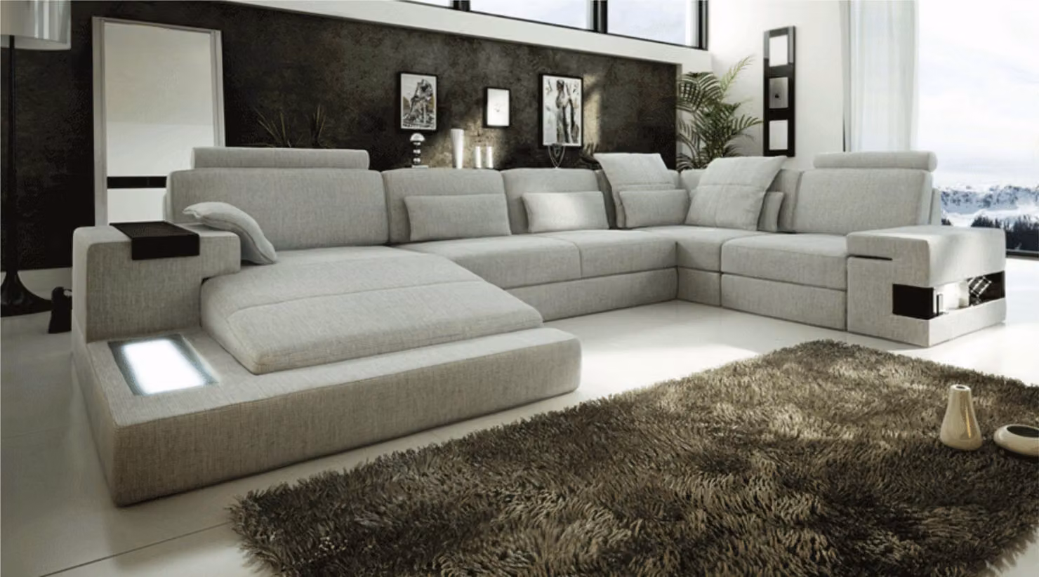 Designer Wohnlandschaft U-Form Couch Ecksofa Polster Textil Ecke Sofas Couchen