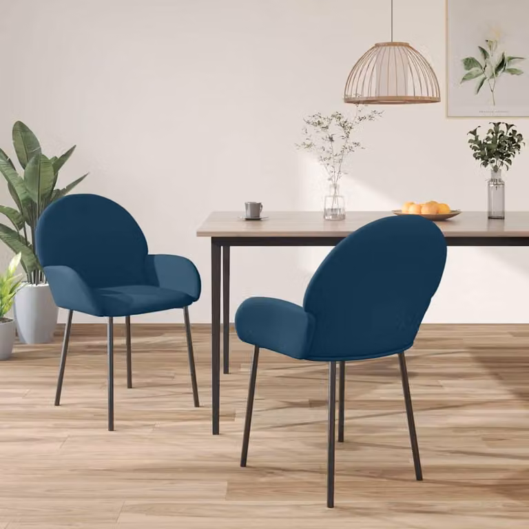 Set di 2 sedie da pranzo vidaXL in velluto blu con struttura in metallo e MDF per cucina e sala da pranzo