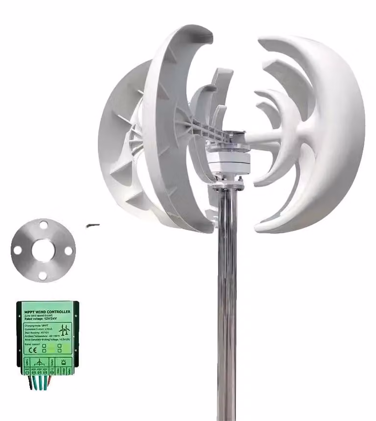 Generatore per turbine eoliche, design ad asse verticale, fonte di energia rinnovabile, con sistema di controllo ibrido, potenza nominale 3000W, tensione 48V