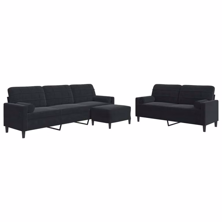 Set di Divani 3 pz con Cuscini e Rinforzi Nero in Velluto