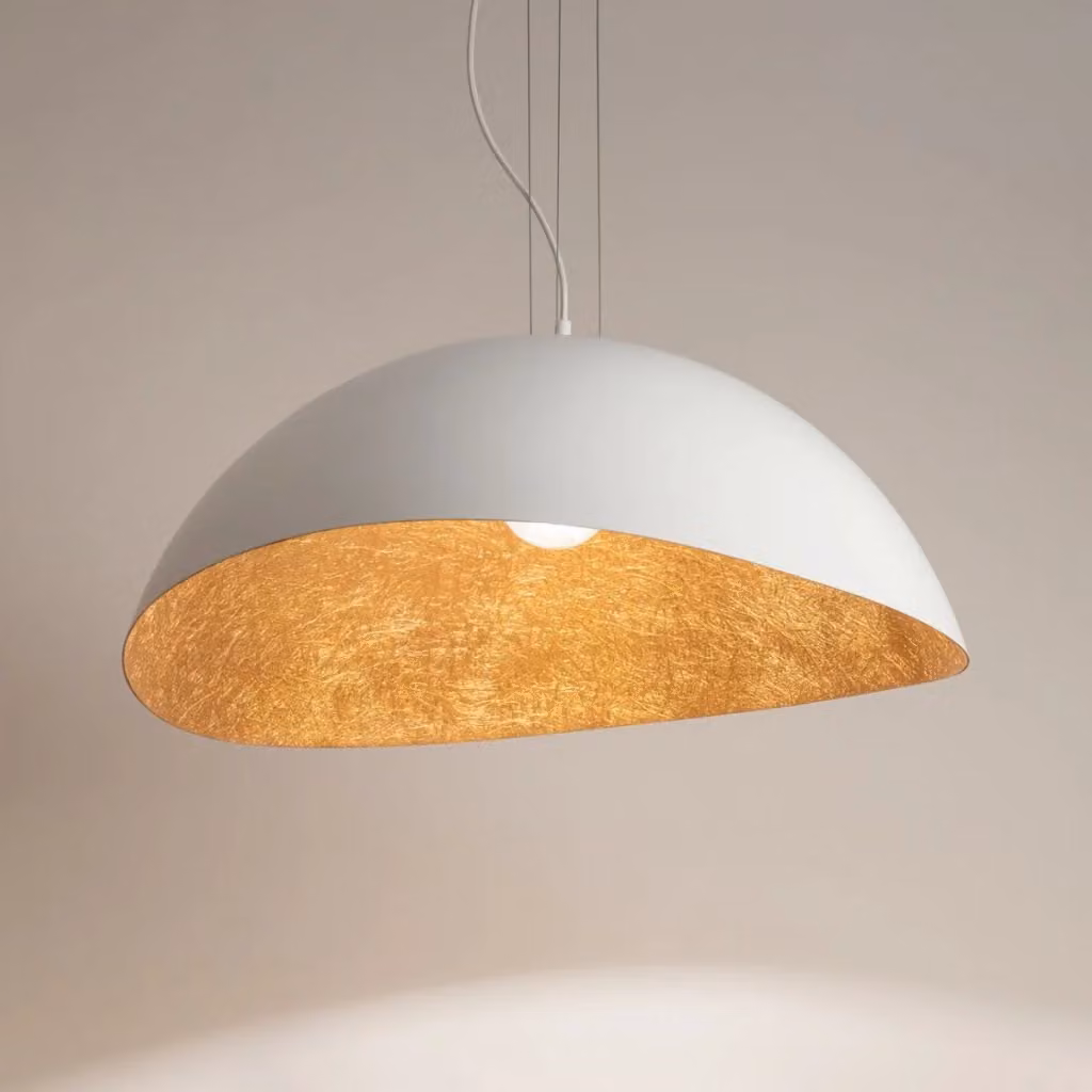Lampada a sospensione tonda Solaris di Sigma Lighting in metallo bianco e rame, diametro 48 cm, con attacco E27 – 2