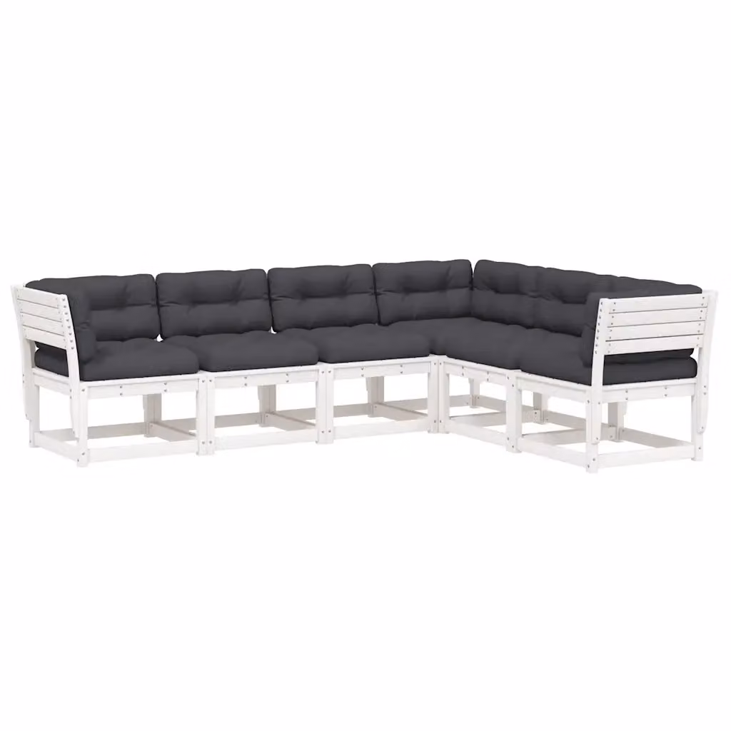 Set di divani da giardino vidaXL a forma di L composto da 6 pezzi con cuscini in bianco e antracite in legno massello di pino trattato – 2