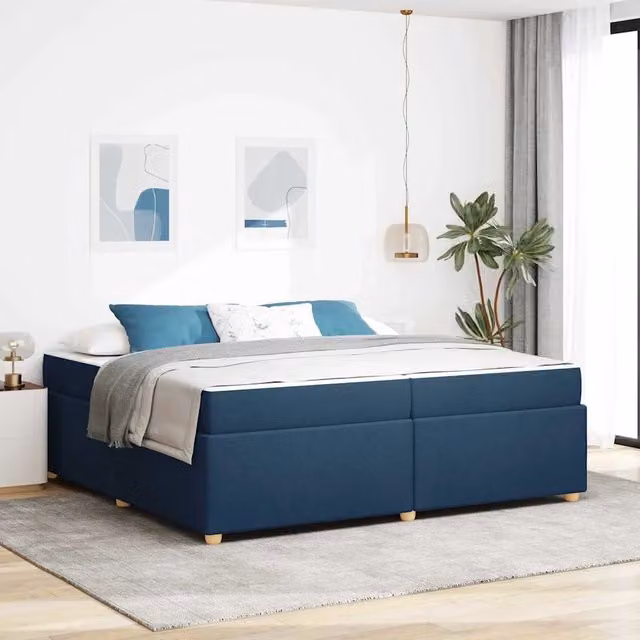 Letto matrimoniale con materasso a molle vidaXL in tessuto blu L/P: 200 x 200 cm