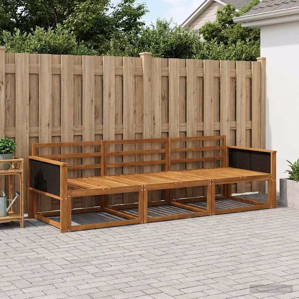 Set di divani da esterno 3 pezzi vidaXL in legno di acacia massello marrone con cuscini inclusi