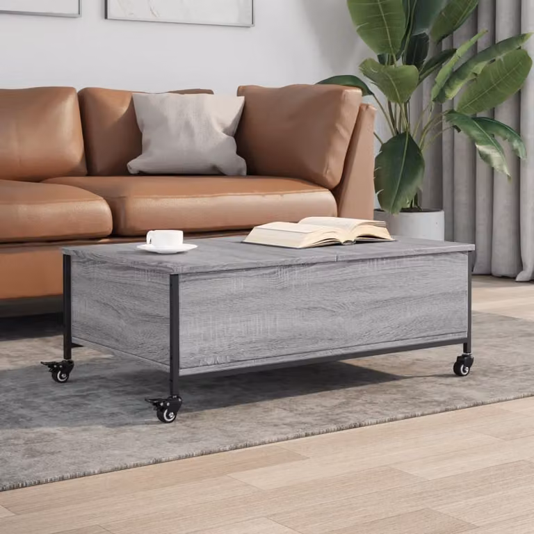 vidaXL Tavolino con Ruote Grigio Sonoma in Legno e Metallo L: 91 cm, P: 55 cm, H: 34 cm