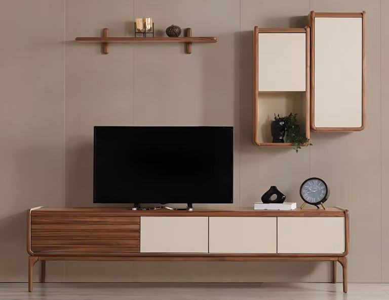 Elegante Wohnzimmer Garnitur TV-Lowboard Designer Wandregale 3tlg