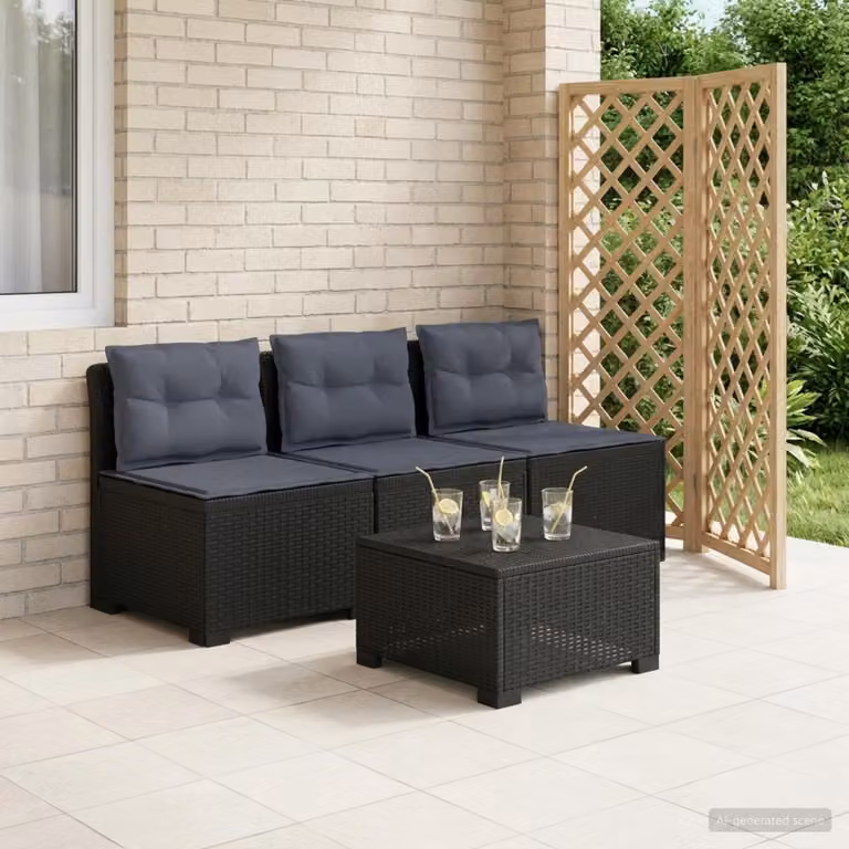 Divano da giardino a 3 posti vidaXL con cuscini in look rattan, colore antracite/grigio