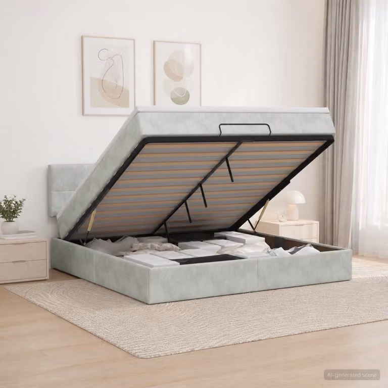 Letto ottomano con materasso vidaXL in velluto Grigio Chiaro, L/P/H: 160 x 200 x 88 cm