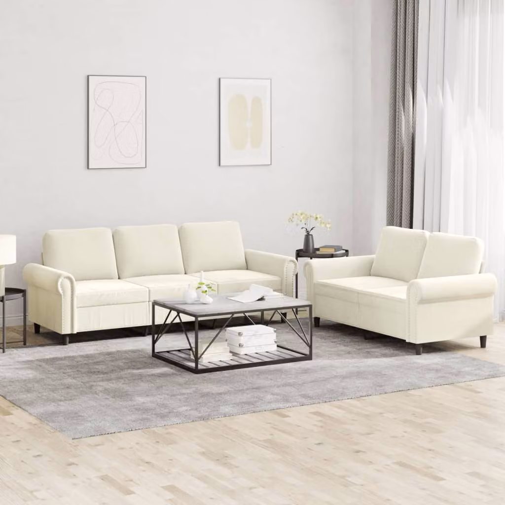 Maison Exclusive - Set divano a 2 posti con cuscini in velluto color crema