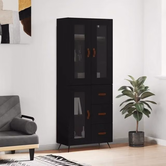 Credenza moderna nera vidaXL con ante a battente, sospesa, L: 69,5 cm, P: 34 cm, H: 180 cm – 1