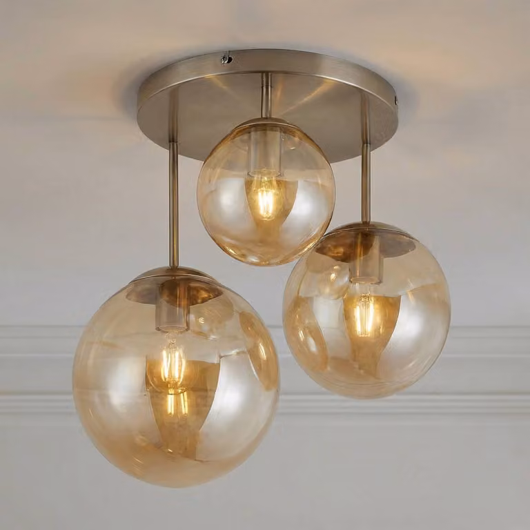 Plafoniera soffitto Teeja Lindby, dimmerabile, Crema / Ambra, Soggiorno / Sala da pranzo, Vetro, Moderno, Plafoniera