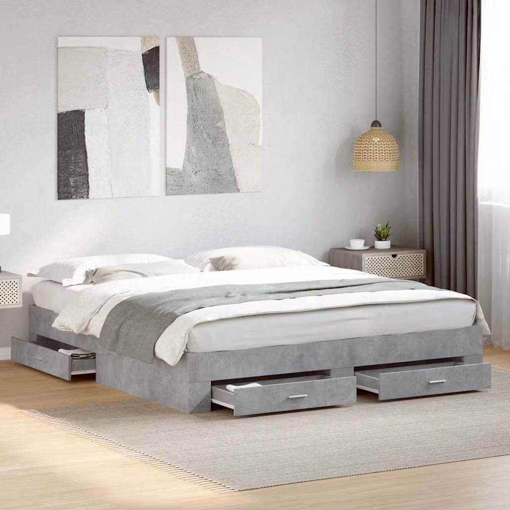 vidaXL Giroletto con Cassetti in Legno Multistrato Grigio, L/P/H: 180 x 200 x 32 cm – 1