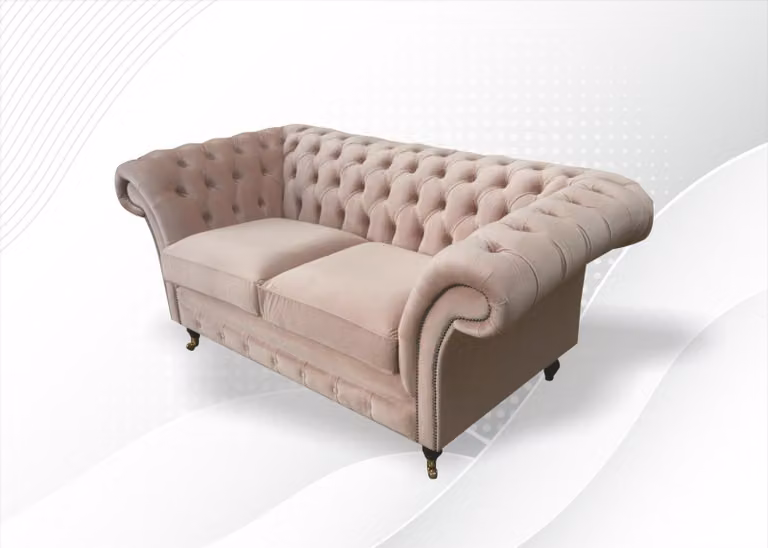 Chesterfield 2Sitzer Hellpink Stoff Textil Wohnzimmer Sofa Kreative Modern